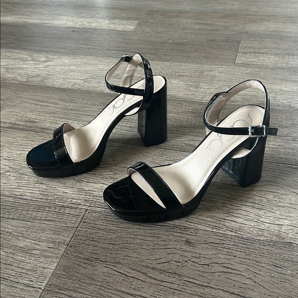 Sugar Black Patent Strappy Heeled Sandals
